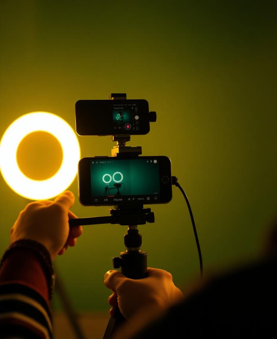 Video productie met telefoon op statief en ringlamp